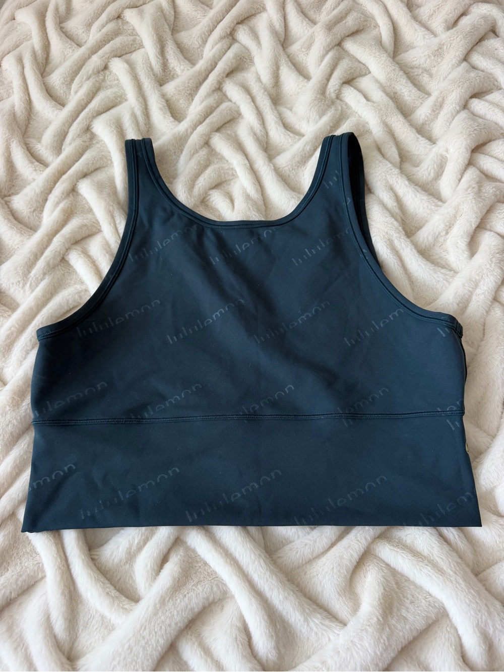 Lululemon Dark Teal All-Over Logo Longline Sports Bra